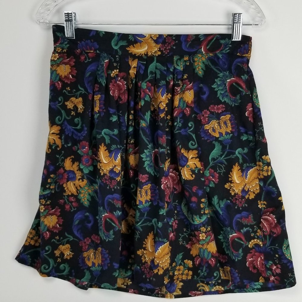 Black Mini Skirt Multi Color Floral Print Size 10
